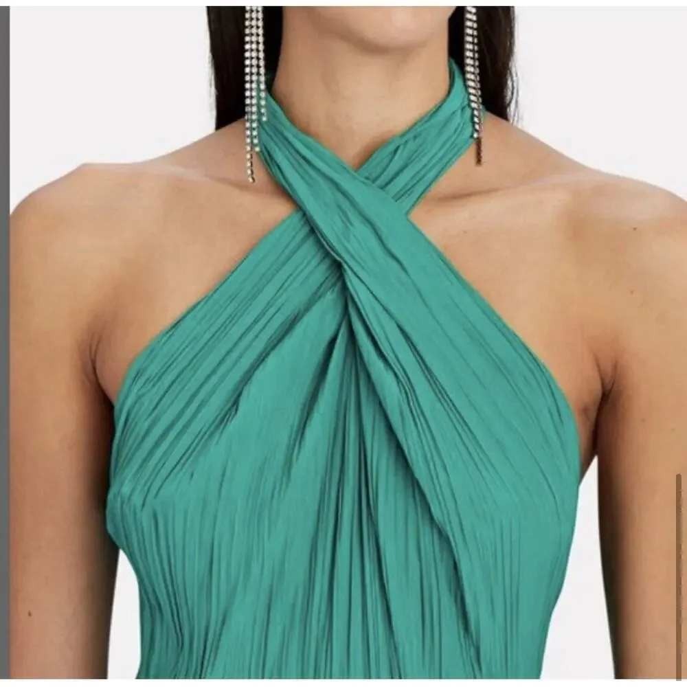 A.L.C. $350 Rio Cross Front Plisse Sleeveless Halter Blouse in Green Sz 8